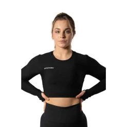 AESTHETIC WOLF Geripptes V2-Crop-Top Mit Langen Ärmeln Fitness Schwarz