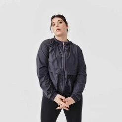 Kalenji Lauf-Windjacke Wind Breath Damen Dunkelgrau