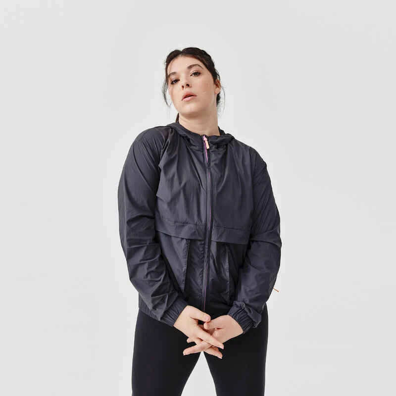 Kalenji Lauf-Windjacke Wind Breath Damen Dunkelgrau