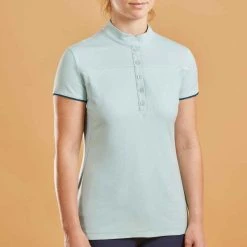 FOUGANZA Reit-Poloshirt 500 Kurzarm Damen Grün