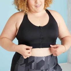 Domyos Sport-BH Starker Halt Mit Reißverschluss Große Größen - 920 Schwarz