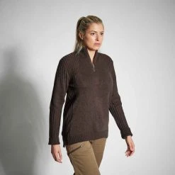 SOLOGNAC STRICKPULLOVER 500 DAMEN MIT REISSVERSCHLUSS BRAUN